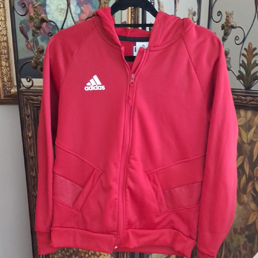 adidas Kids Red Hooded Full-Zip Sweatshirt